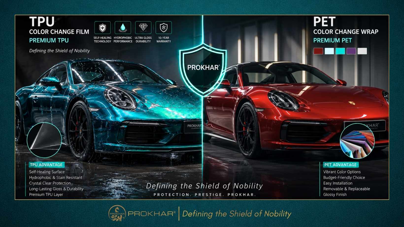 PROKHAR-premium-TPU-vs-PET-color-change-film-luxury-automotive-wraps