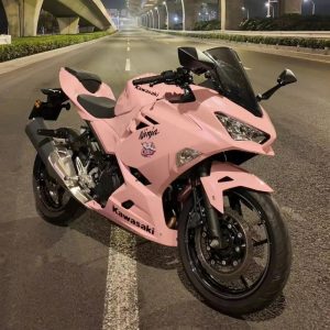 Ninja 400 pink gradient custom graphics fairing kit installed