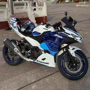Kawasaki Ninja 400 custom fairing livery blue and white KRT