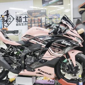 Kawasaki ZX4R Pink KRT custom ABS plastic fairings installed