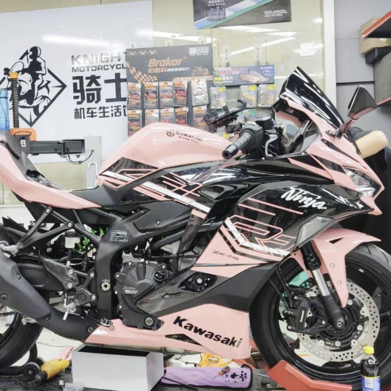 Kawasaki ZX4R Pink KRT custom ABS plastic fairings installed