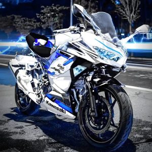 Kawasaki Ninja 400 premium motorcycle custom livery in pearl white and blue
