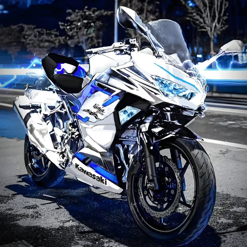 Kawasaki Ninja 400 premium motorcycle custom livery in pearl white and blue