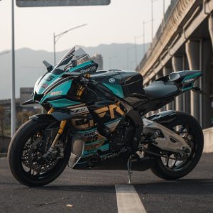 Custom track day graphics replication on Yamaha R1 bodywork