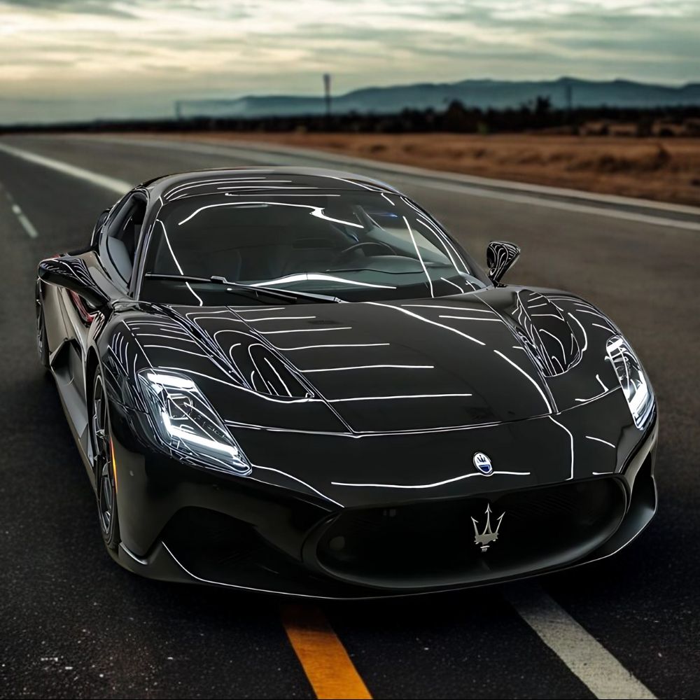 Black Maserati featuring Levina™ Series Classic Luxury PPF, Timeless Self-healing Film Manufacturer for Bulk Premium Protection.