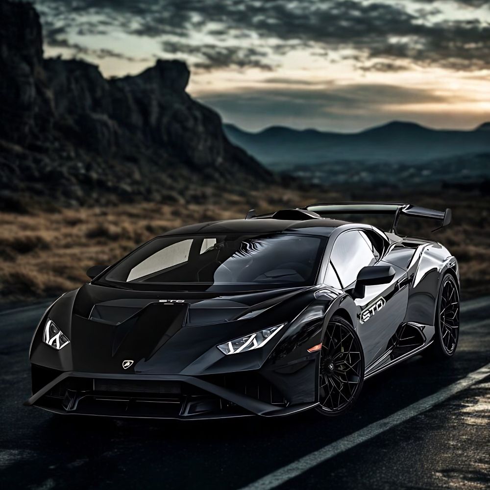 Glossy Black Lamborghini with MoonVeil™: The Superior Black PPF vs Vinyl Wrap Comparison for Luxury Cars.
