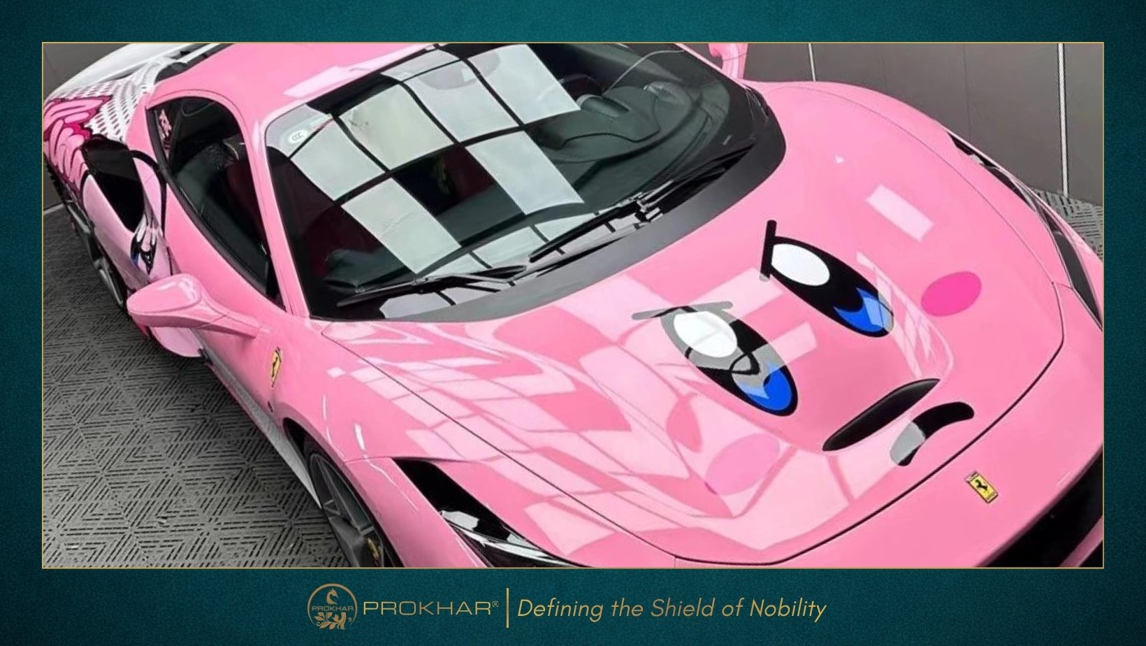 Custom Design Livery Ferrari F8 Kirby Edition, PROKHAR Bespoke Automotive Graphics Manufacturer.