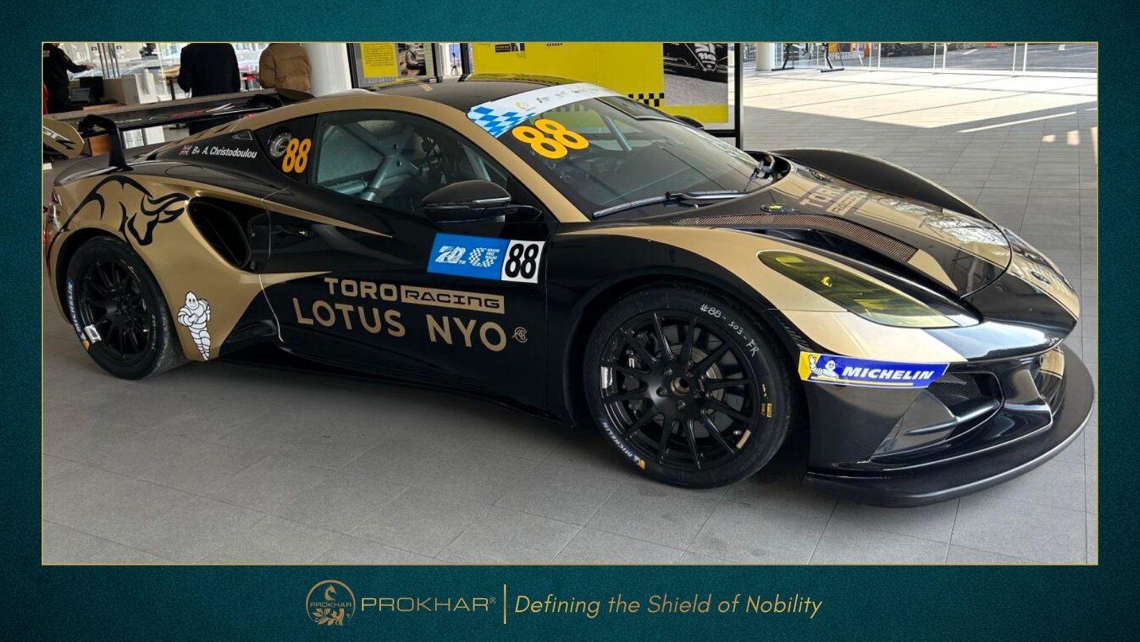 Lotus Emira GT4 Motorsport Livery Wrap, PROKHAR Custom Motorcycle & Car Graphics Supplier.
