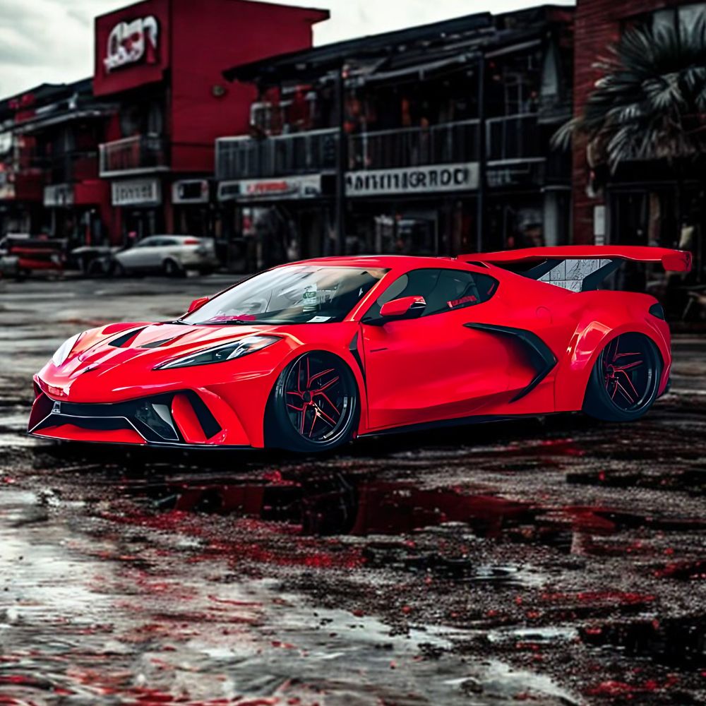 Red Corvette with High-Clarity Vantage PPF by PROKHAR, High Performance Paint Protection Film Distributor.