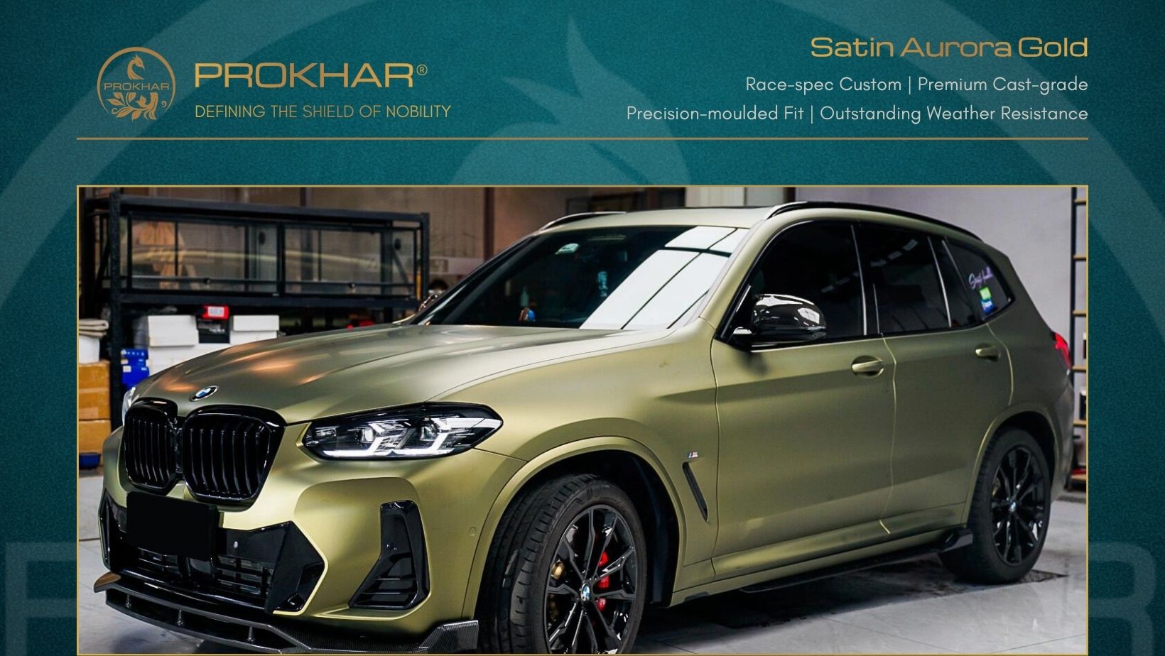 PROKHAR luxury satin gold color change film in Satin Aurora Gold applied on BMW X3